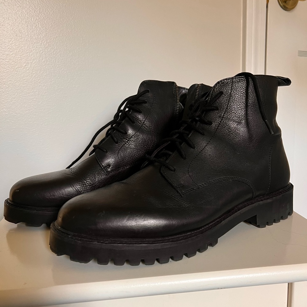 Walk London black leather lace up/ zip boots with chunky sole